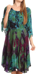 Sakkas Ceren Marble Dye Cascading Corset Dress with Handkerchief Sleeves #color_Green