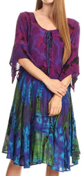 Sakkas Ceren Marble Dye Cascading Corset Dress with Handkerchief Sleeves #color_Purple