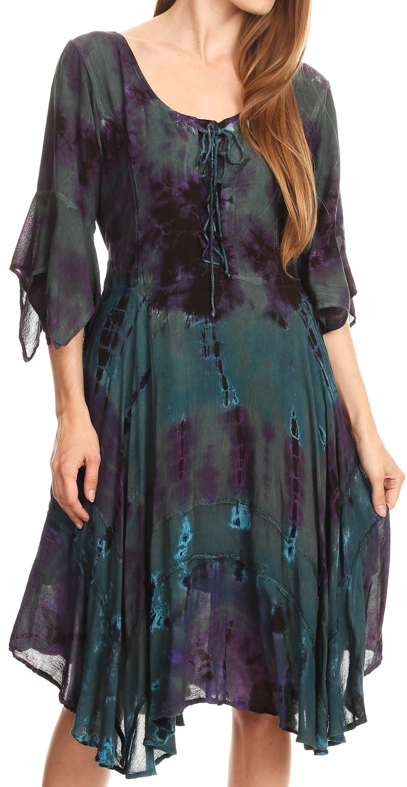 Sakkas Ceren Marble Dye Cascading Corset Dress with Handkerchief Sleeves
