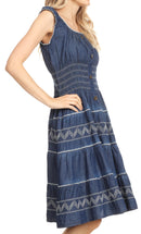 Sakkas Elis Womens Bohemiam Denim Off shoulder Dress Short Casual Smock Sundress