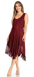 Sakkas Magdilena Stonewashed Corset Front Embroidered Dress#color_Burgundy