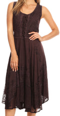 Sakkas Magdilena Stonewashed Corset Front Embroidered Dress#color_Chocolate