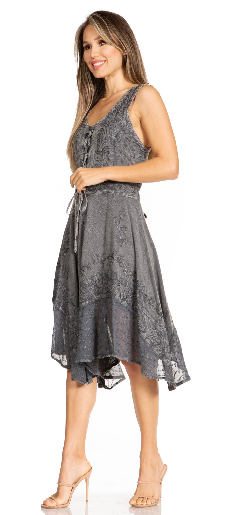 Sakkas Magdilena Stonewashed Corset Front Embroidered Dress