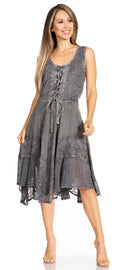 Sakkas Magdilena Stonewashed Corset Front Embroidered Dress#color_Grey