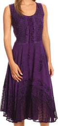 Sakkas Magdilena Stonewashed Corset Front Embroidered Dress#color_Purple