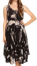 Sakkas Mathilde  Marble Tie-dye Sleeveless Tank Dress Tiered and Corset#color_Black