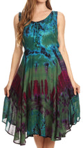 Sakkas Mathilde  Marble Tie-dye Sleeveless Tank Dress Tiered and Corset#color_Green