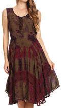 Sakkas Mathilde  Marble Tie-dye Sleeveless Tank Dress Tiered and Corset#color_Olive