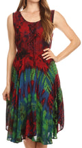 Sakkas Mathilde  Marble Tie-dye Sleeveless Tank Dress Tiered and Corset#color_Red