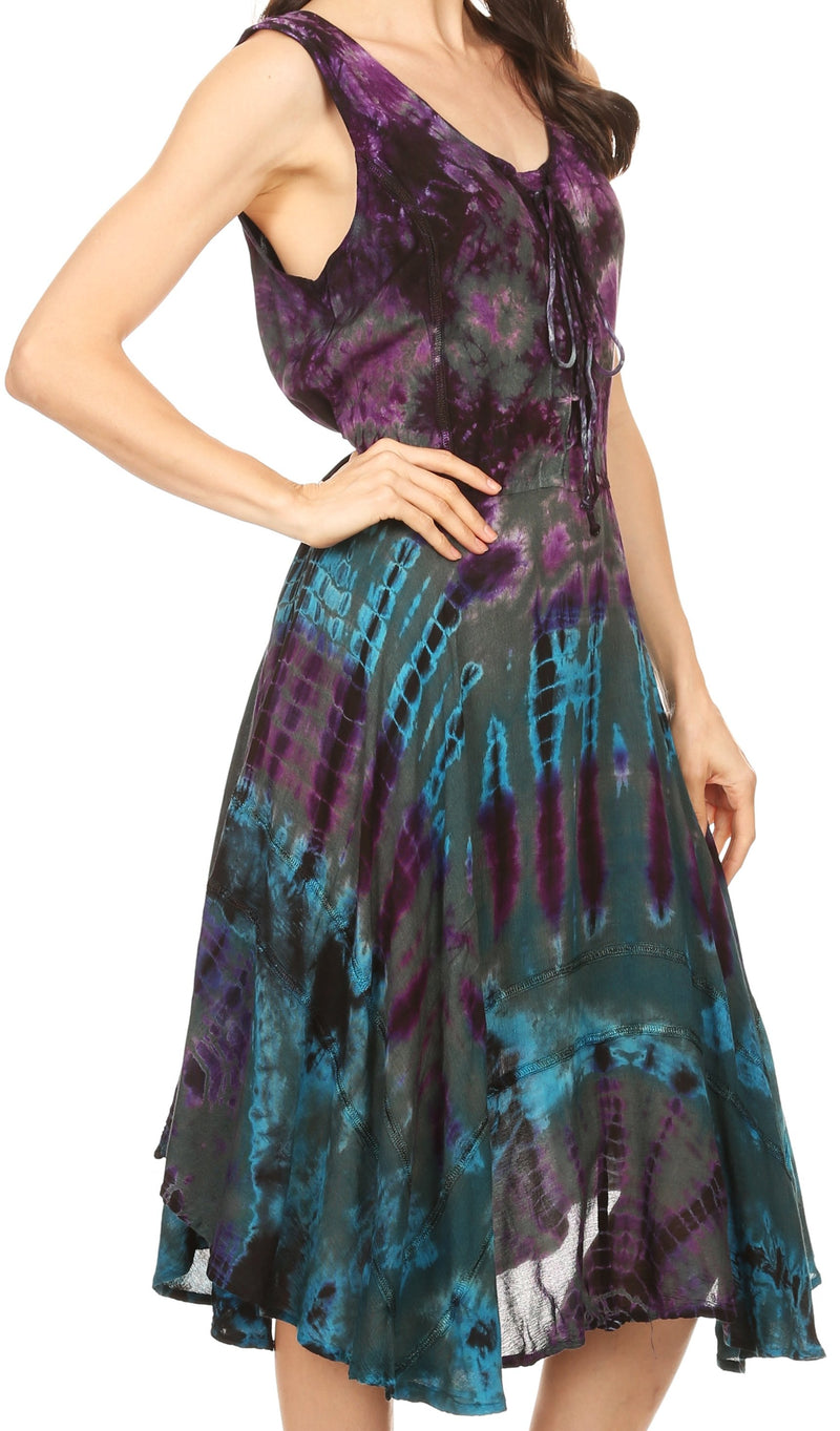 Sakkas Mathilde  Marble Tie-dye Sleeveless Tank Dress Tiered and Corset