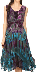 Sakkas Mathilde  Marble Tie-dye Sleeveless Tank Dress Tiered and Corset#color_Teal