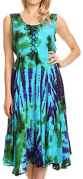 Sakkas Mathilde  Marble Tie-dye Sleeveless Tank Dress Tiered and Corset#color_Turquoise