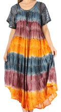 Sakkas Sula Tie-Dye Wide Neck Embroidered Boho Sundress Caftan Cover Up#color_Navy/Brown