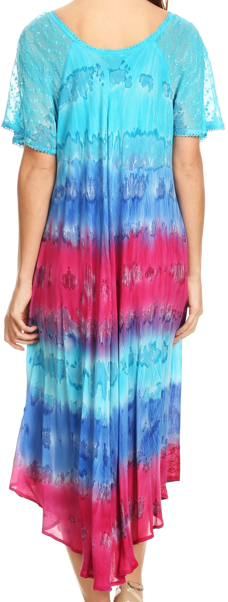 Sakkas Sula Tie-Dye Wide Neck Embroidered Boho Sundress Caftan Cover Up