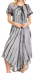 Sakkas Yasmin Tie Dye Embroidered Sheer Cap Sleeve Sundress | Cover Up#color_Black/Grey