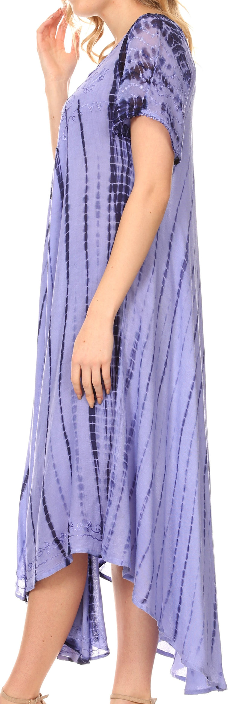 Sakkas Yasmin Tie Dye Embroidered Sheer Cap Sleeve Sundress | Cover Up