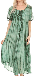 Sakkas Yasmin Tie Dye Embroidered Sheer Cap Sleeve Sundress | Cover Up#color_Green