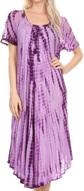 Sakkas Yasmin Tie Dye Embroidered Sheer Cap Sleeve Sundress | Cover Up#color_Purple