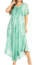 Sakkas Myani Two Tone Embroidered Sheer Cap Sleeve Caftan Long Dress | Cover Up#color_SeaGreen
