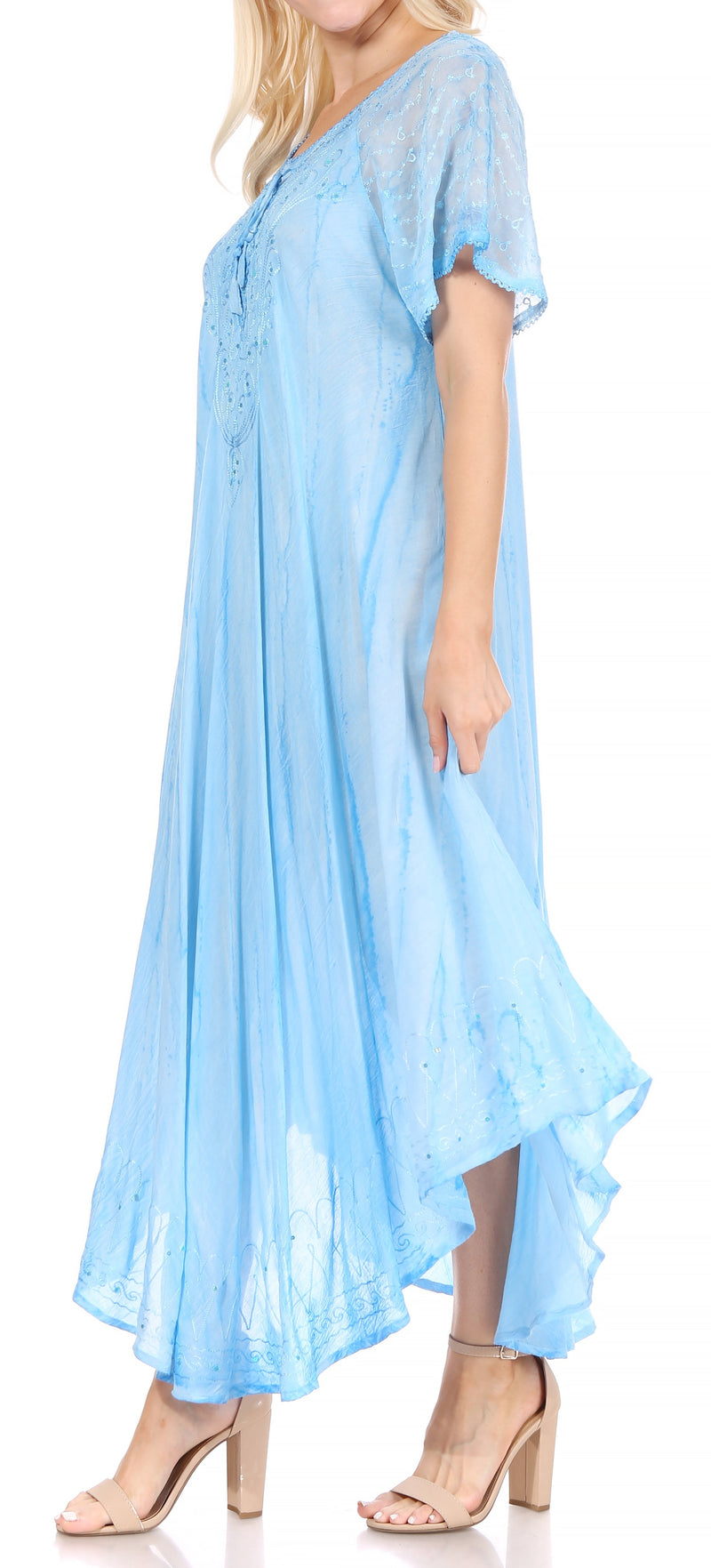 Sakkas Myani Two Tone Embroidered Sheer Cap Sleeve Caftan Long Dress | Cover Up