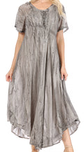 Sakkas Myani Two Tone Embroidered Sheer Cap Sleeve Caftan Long Dress | Cover Up#color_Grey