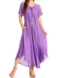 Sakkas Myani Two Tone Embroidered Sheer Cap Sleeve Caftan Long Dress | Cover Up#color_Purple