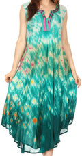 Sakkas Kalia Sleeveless Tide Dye Split Neck Dress / Cover Up#color_Fuchsia/Turquoise