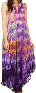 Sakkas Kalia Sleeveless Tide Dye Split Neck Dress / Cover Up#color_Purple/Pink