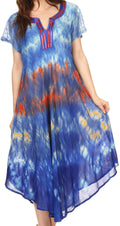 Sakkas Anita Short Sleeve Tie Dye Split Neck Dress / Cover Up#color_Blue/Red