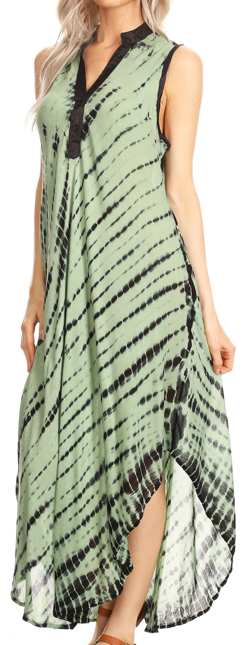 Sakkas Olivia Lightweight Sleeveless Tie Dye Dress with Mandarin Collar