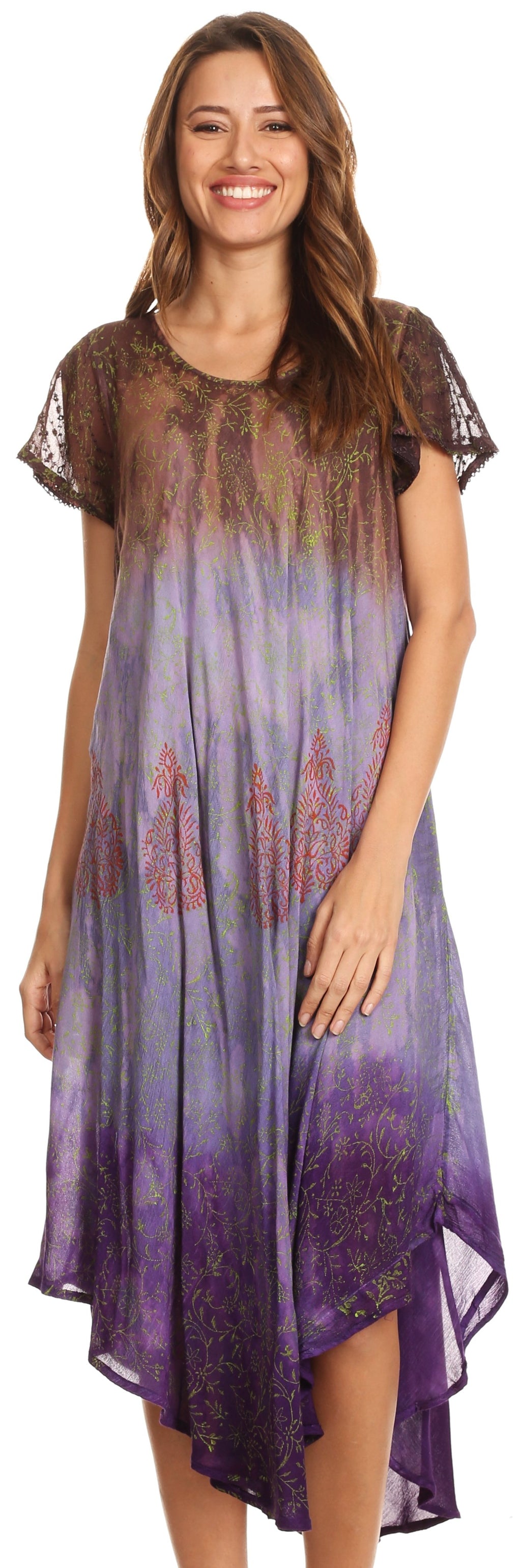 Sakkas Samira Color Block Printed Sheer Cap Sleeve Relaxed Fit Dress