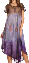 Sakkas Samira Color Block Printed Sheer Cap Sleeve Relaxed Fit Dress | Cover Up#color_Brown