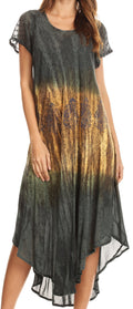 Sakkas Samira Color Block Printed Sheer Cap Sleeve Relaxed Fit Dress | Cover Up#color_Grey