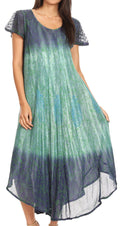 Sakkas Samira Color Block Printed Sheer Cap Sleeve Relaxed Fit Dress | Cover Up#color_Navy