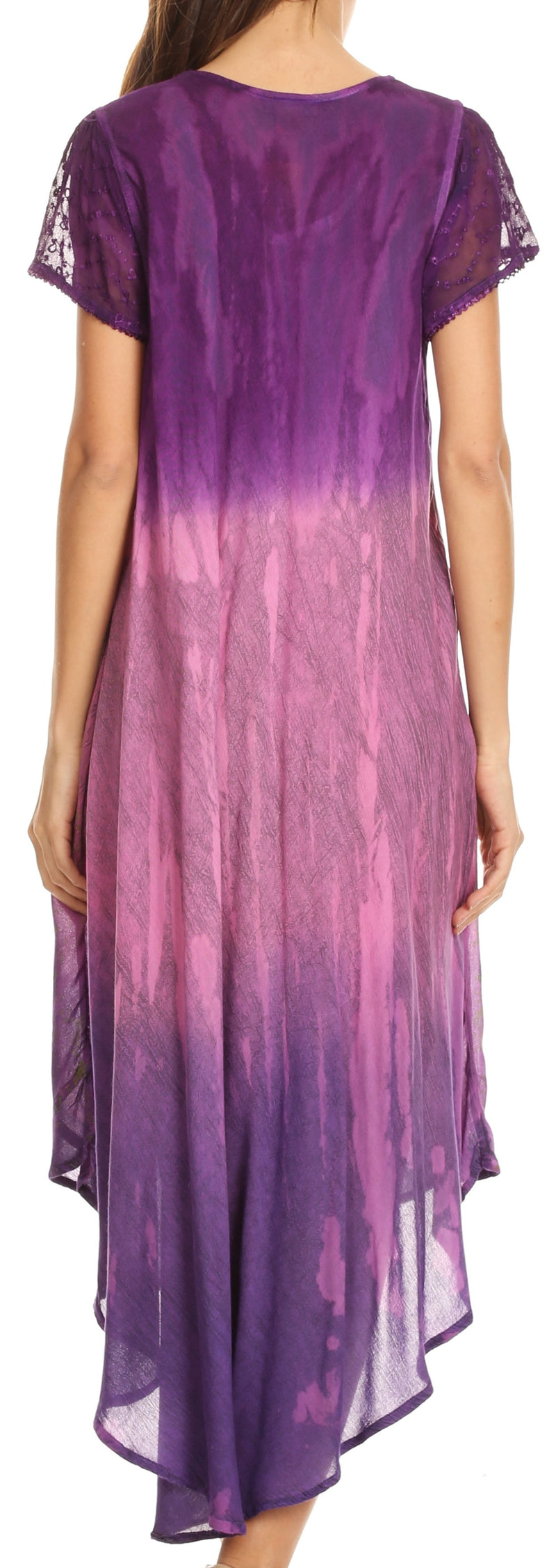 Sakkas Samira Color Block Printed Sheer Cap Sleeve Relaxed Fit Dress | Cover Up