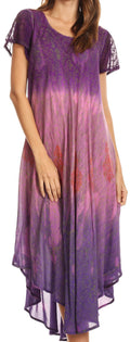 Sakkas Samira Color Block Printed Sheer Cap Sleeve Relaxed Fit Dress | Cover Up#color_Pink