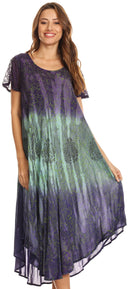 Sakkas Samira Color Block Printed Sheer Cap Sleeve Relaxed Fit Dress | Cover Up