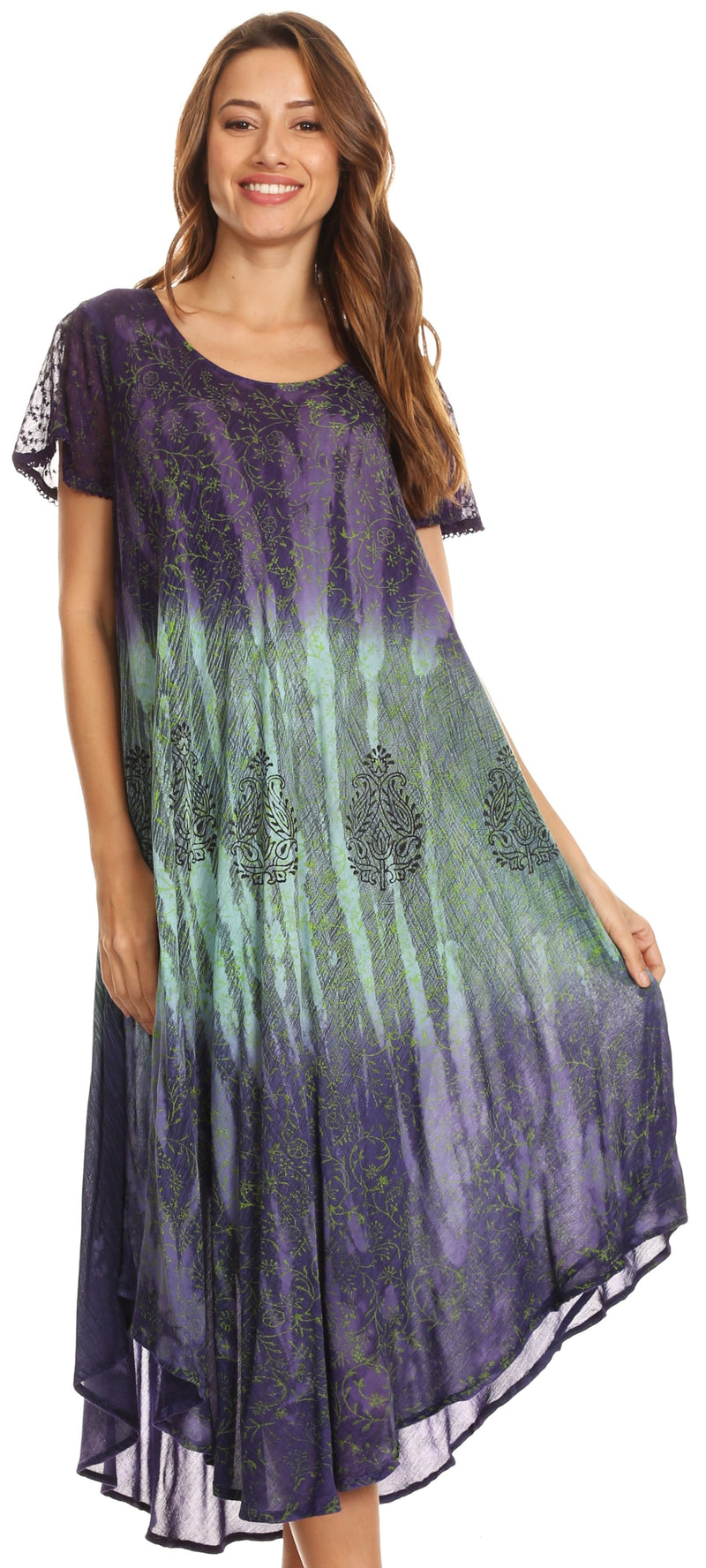 Sakkas Samira Color Block Printed Sheer Cap Sleeve Relaxed Fit Dress