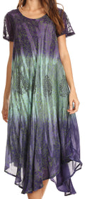 Sakkas Samira Color Block Printed Sheer Cap Sleeve Relaxed Fit Dress | Cover Up#color_Purple