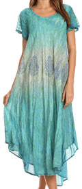 Sakkas Samira Color Block Printed Sheer Cap Sleeve Relaxed Fit Dress | Cover Up#color_Teal