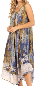 Sakkas Julia Boho Flared Multi-color Marble Batik Rayon Long Dress  / Cover Up