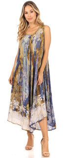 Sakkas Julia Boho Flared Multi-color Marble Batik Rayon Long Dress  / Cover Up