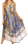 Sakkas Julia Boho Flared Multi-color Marble Batik Rayon Long Dress  / Cover Up#color_Turq 