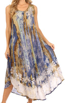 Sakkas Julia Boho Flared Multi-color Marble Batik Rayon Long Dress  / Cover Up