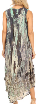 Sakkas Julia Boho Flared Multi-color Marble Batik Rayon Long Dress  / Cover Up