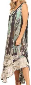 Sakkas Julia Boho Flared Multi-color Marble Batik Rayon Long Dress  / Cover Up