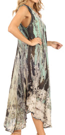 Sakkas Julia Boho Flared Multi-color Marble Batik Rayon Long Dress  / Cover Up