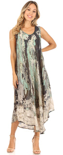Sakkas Julia Boho Flared Multi-color Marble Batik Rayon Long Dress  / Cover Up