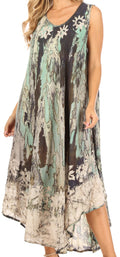 Sakkas Julia Boho Flared Multi-color Marble Batik Rayon Long Dress  / Cover Up#color_Green 