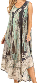 Sakkas Julia Boho Flared Multi-color Marble Batik Rayon Long Dress  / Cover Up